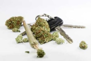Marijuana lying beside car keys.