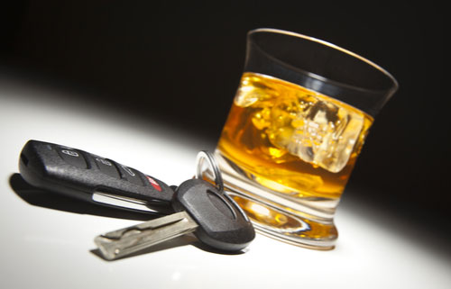 DUI in Greenville concept, glass and car keys
