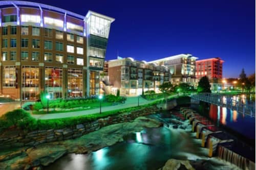 Night view of downtown Greenville South Carolina